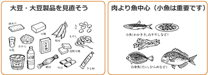 大豆・大豆製品を見直そう・肉より魚中心（小魚は重要です）